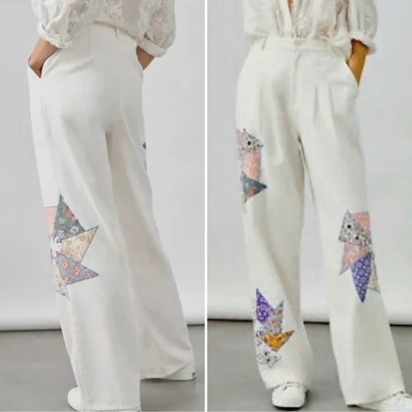ANTHROPOLOGIE FOREVER THAT GIRL PALAZZO QUILTED PATCHWORK PANTS SIZE MEDIUM